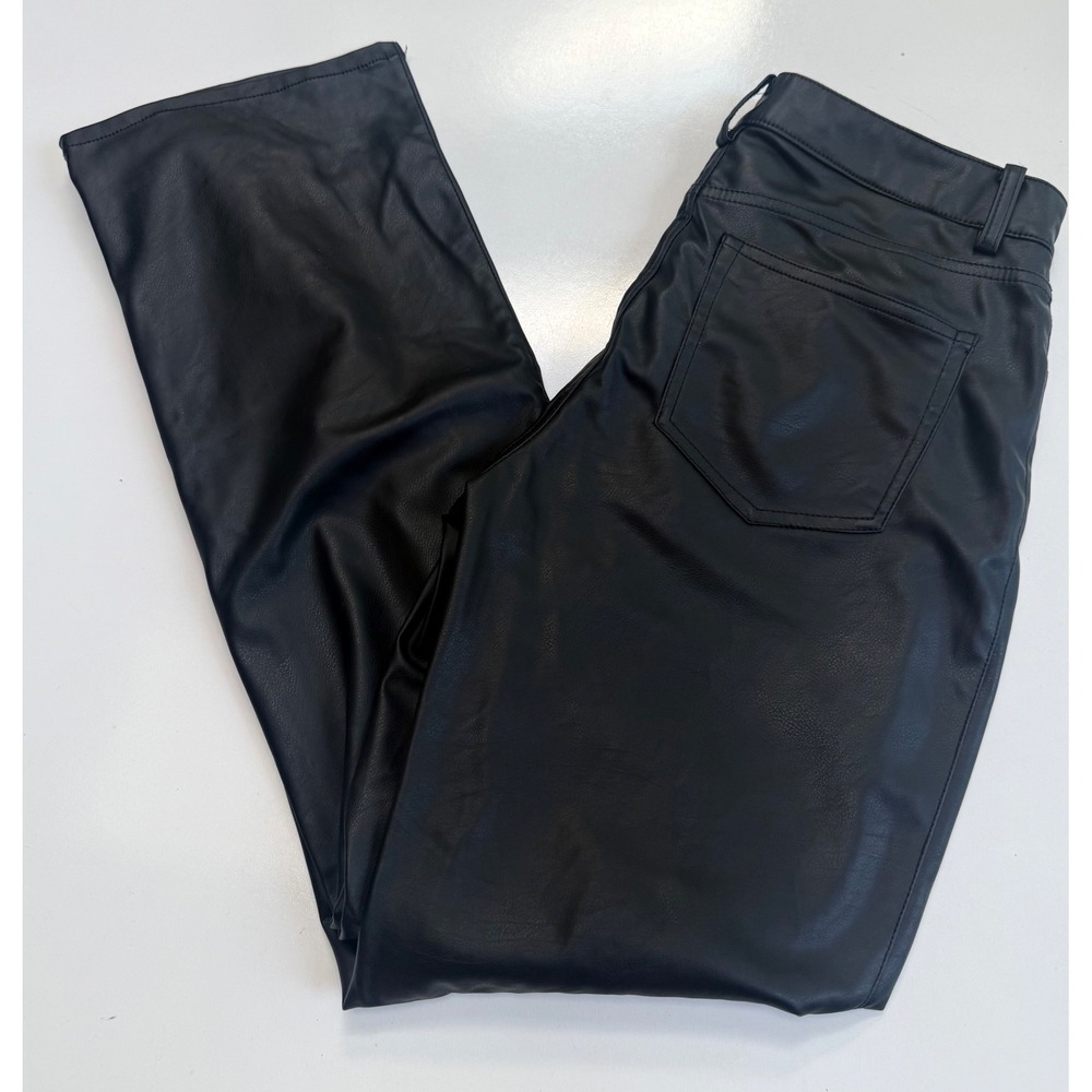 HM Black Faux Leather Straight Leg Pants High Waisted Size 8 Womens